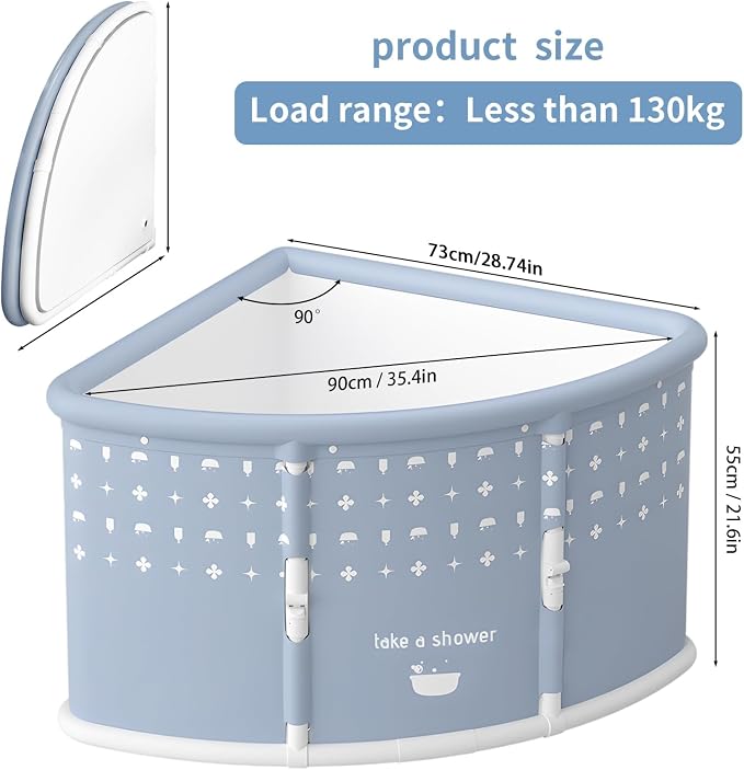 Foldable Bathtub for Adults, 28.8" Fan-Shaped Portable tub, Large Collapsible - Image 4