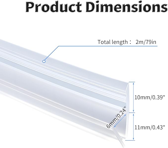 Shower Door Side Seal Strip, 79 Inch H-Type Frameless Shower Door Seal - Image 2