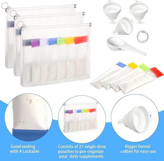 67pcs Protein Powder Travel Container Set 42 Single Dose Bags 6 Large Reusable - Image 3