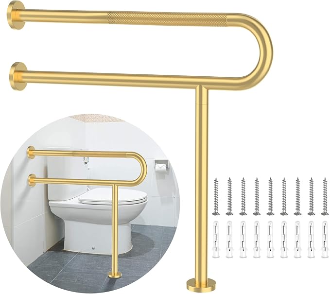 Toilet Support Rail 31.3X 31.5 Inch, Munzong Anti-Slip Gold Handicap Grab Bar by Munzong