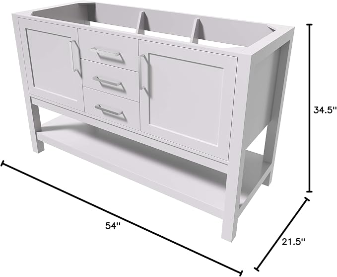 ARIEL 54" White Bathroom Vanity Base Cabinet, 2 Soft Closing Doors and 6 - Image 3
