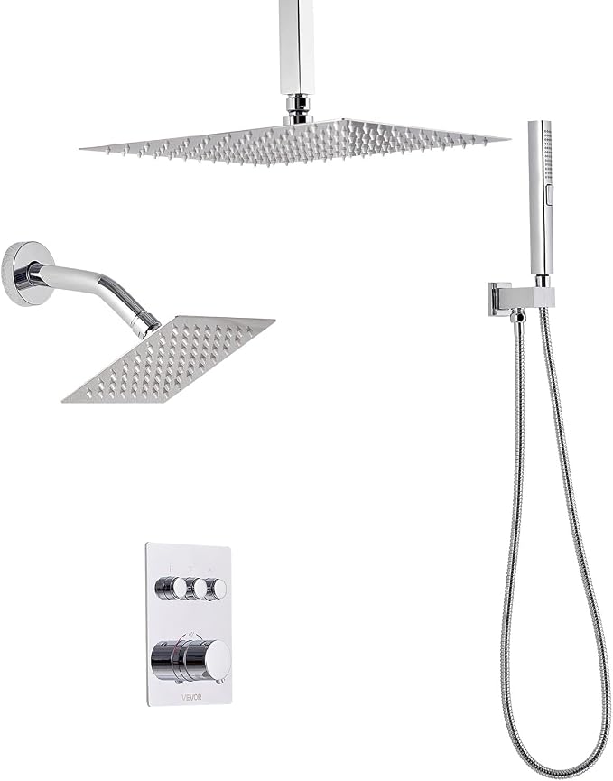 VEVOR Shower Faucet Set, 12 Inch Thermostatic Ceiling Mount Rainfall Shower - Image 9