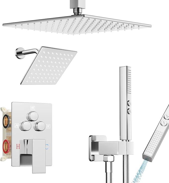 Shower Faucet Set Polished Chrome Shower System, Ceiling Mount 10 Inch Shower by Baetuy
