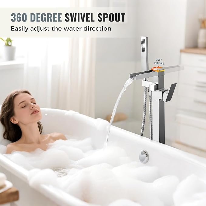Freestanding Tub Faucet Brushed Nickel: ALEASHA High Flow Max 6.74 GPM Free - Image 4