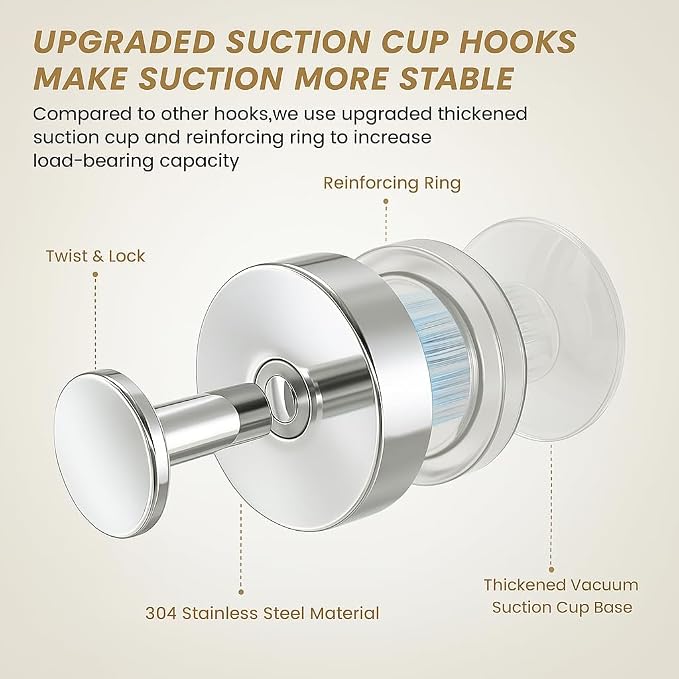 BKV Suction Cup Hooks for Glass Window, Removable Shower Hooks for Inside Shower - Image 2