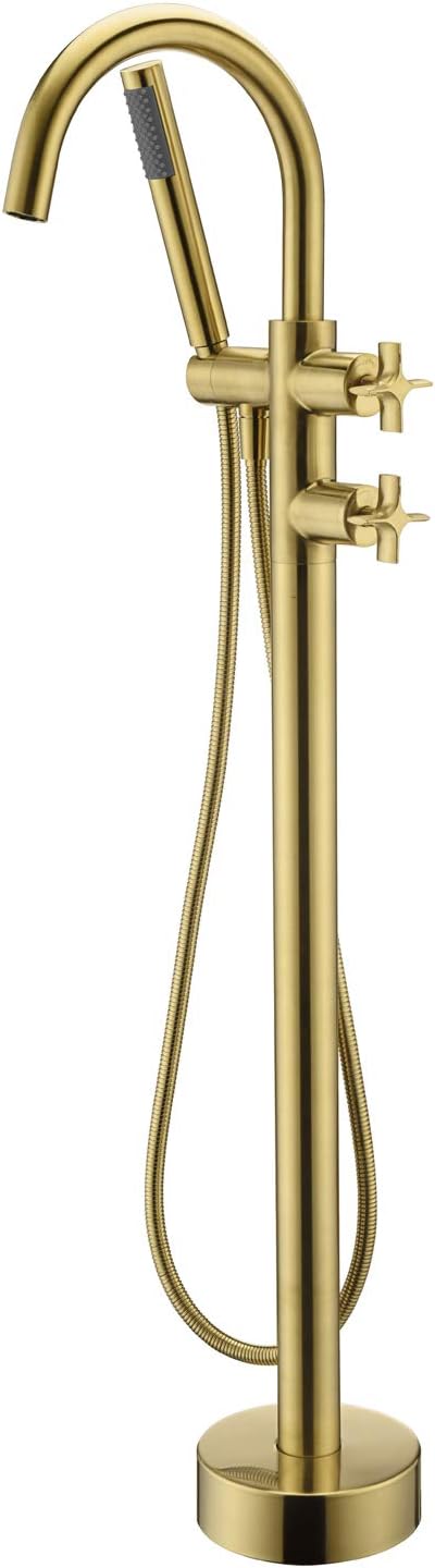 Freestanding Tub Filler Bathtub Faucet Brushed Gold Floor Mount Brass Bathroom by ArtiquaSanitaryWare