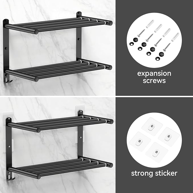 Black Adjustable Towel Bar for Bathroom Wall Mount17-30.7inch Adhesive Shower - Image 5