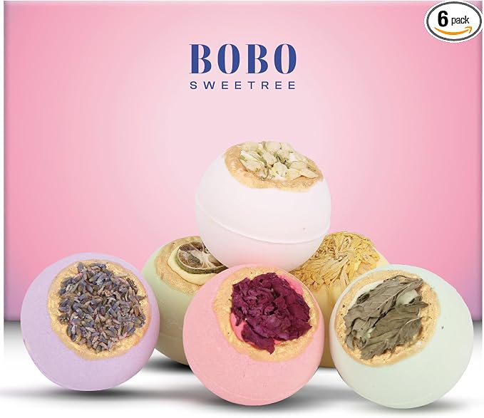 Bath Bombs for Women, Gift Set of 6 Fizzies Luxury Large Size by BoboSweeTree
