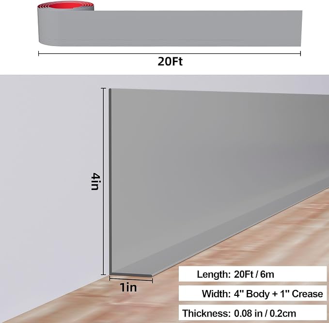 Duzzy Flexible Baseboard Molding Trim, 5 Inch x 20 Feet Peel and Stick Rubber - Image 2