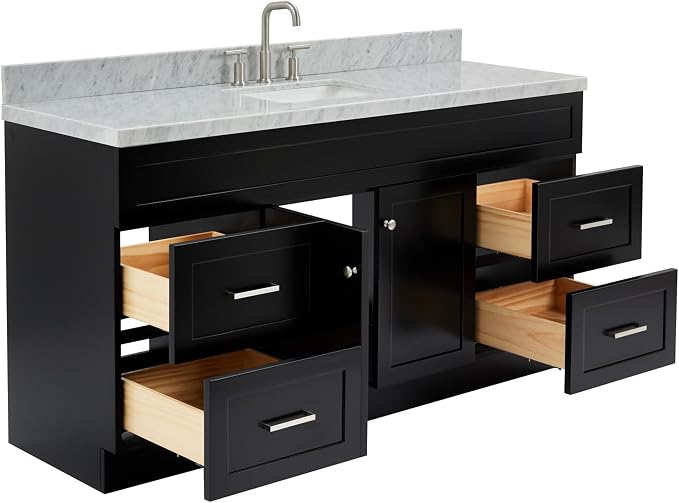 ARIEL Hamlet 67" Black Bathroom Vanity, 1.5" Edge Italian Carrara Marble - Image 5