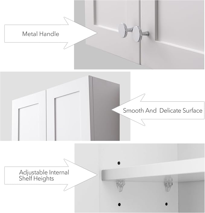 White Wall Mount Cabinet, MDF Over The Toilet Storage Cabinet - Image 4