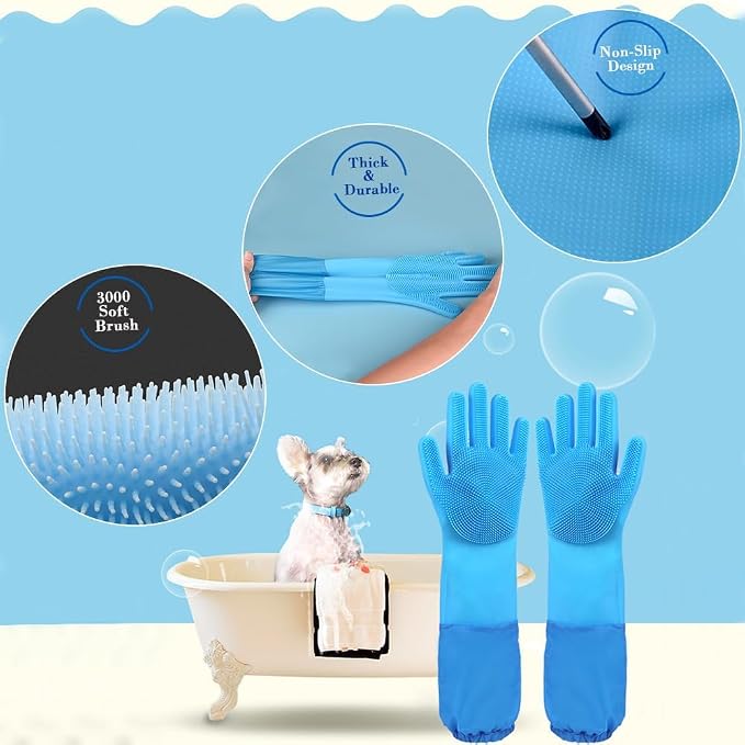Pet Grooming Gloves Pet Hair Remover Cat, Dog Washing Gloves Silicone Heat - Image 3