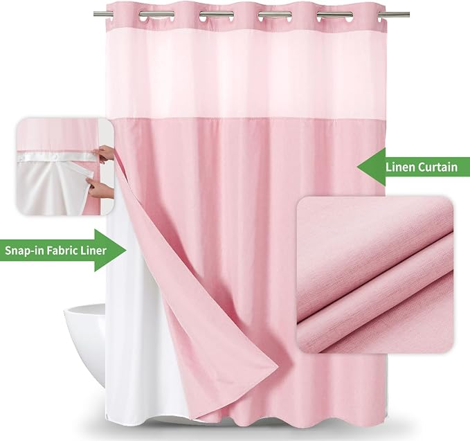 Extra Long No Hooks Needed Linen Textured Shower Curtain - Image 2