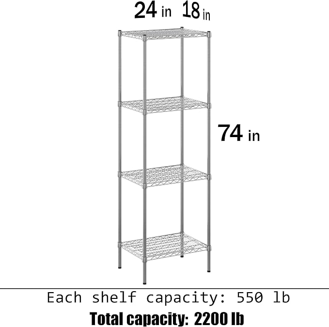 18" Deep x 24" Wide x 74" Height Wire Shelving Kit | 4-Tier | NSF Commercial - Image 3
