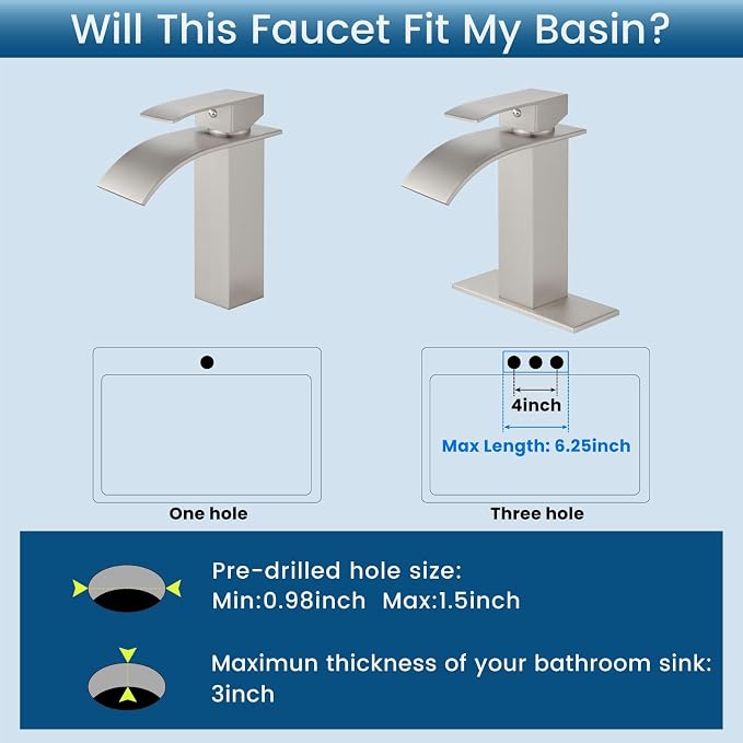 Airuida Waterfall Bathroom Faucet Brushed Nickel Single Handle Single Hole - Image 5