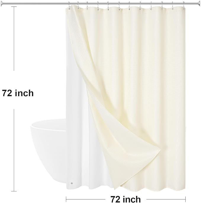 3 in 1 Shower Curtain Set, Cream Waffle Shower Curtain and PEVA Liner Set - Image 8