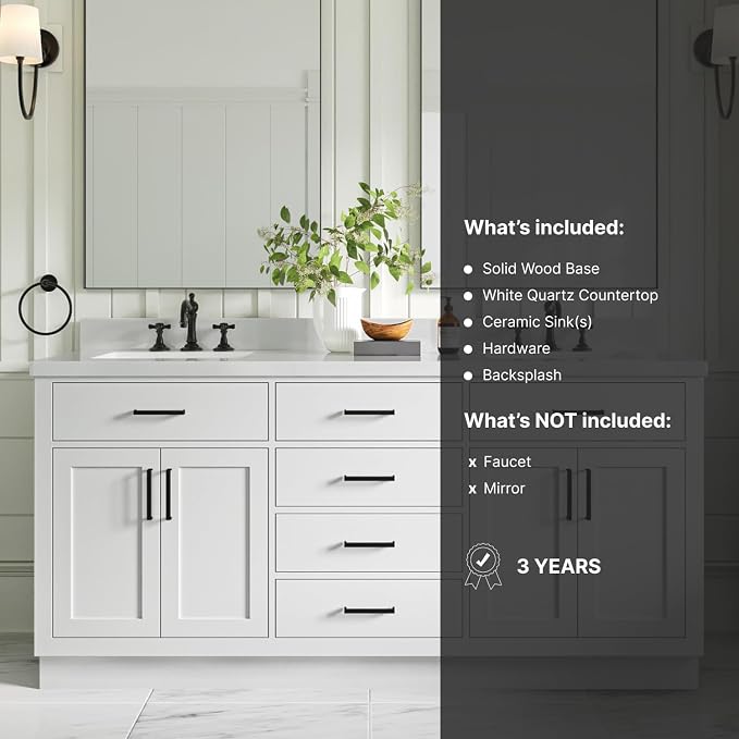 ARIEL 73" White Double Vanity, 1.5" Edge Pure White Quartz Countertop & Splash - Image 5