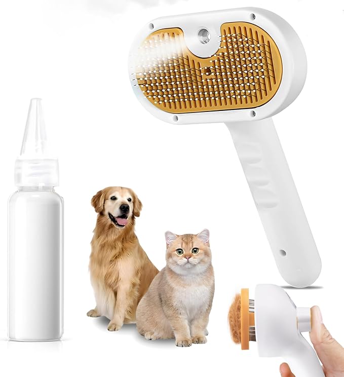 Pet Steam Brush for Dog & Cat – 3-in-1 Spray Hair Removal Comb for Shedding & by VVWVVW