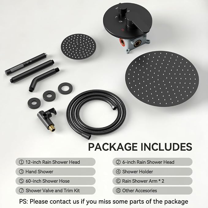 Shower Systems Shower Faucet Sets STARBATH 3 Way 12+6" Round Dual Rainfall - Image 5