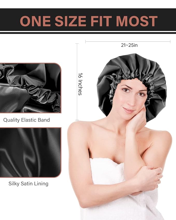 Aquior Shower Cap for Women, Extra Adjustable Shower Caps for Women - Image 5