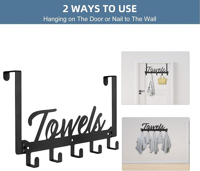 2 Pack Over The Door Hooks, Heavy Duty Over Door Towel Hanger - Image 4
