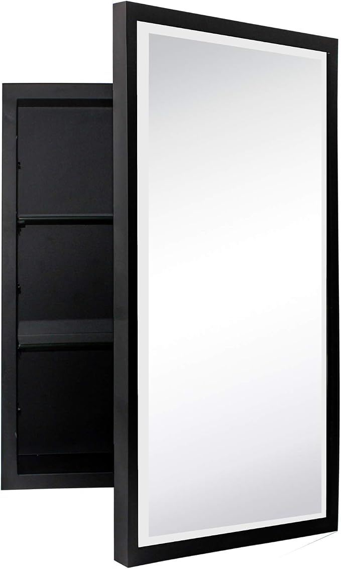TEHOME Black Metal Framed Recessed Bathroom Medicine Cabinet - Image 3