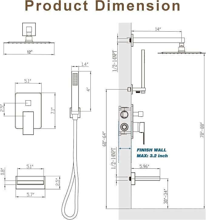 Gold Tub Shower System, All Metal Tub Shower Faucet Set - Image 7