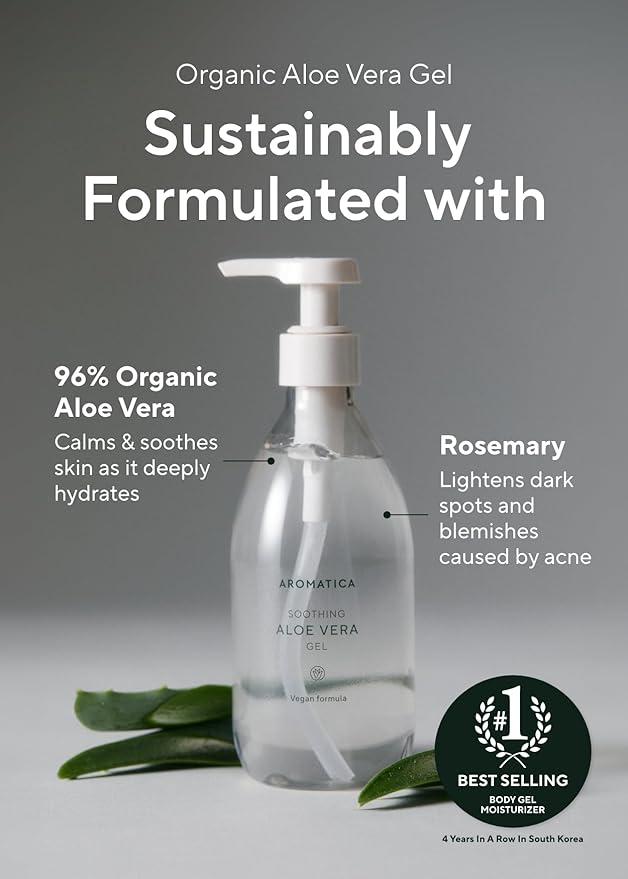 AROMATICA Organic Aloe Vera Gel 10.14oz/300ml, After Sun Care And Sunburn Relief - Image 3