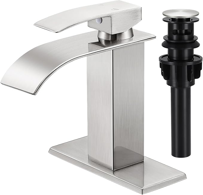 Bathroom Faucets Brushed Nickel Waterfall Bathroom Sink Faucet Modern Single by LUFG