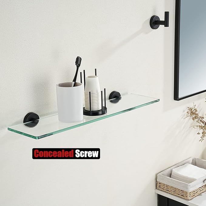 JQK Bathroom Glass Shelf Black, Tempered Glass Shower Storage 24 by 5 inches - Image 5
