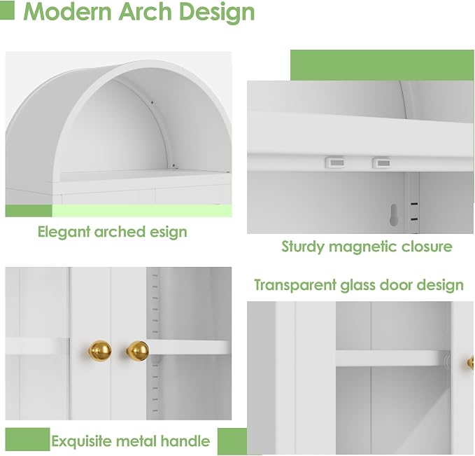 Metal Arched Wall Cabinet, Bathroom Wall Mounted Cupboard, Modern Arched - Image 4