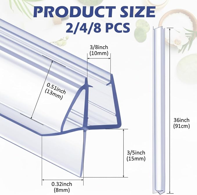 Frienda 2 Pcs Shower Door Bottom Seal 3/8" x 36'' Clear PVC Glass Door Sweep - Image 2