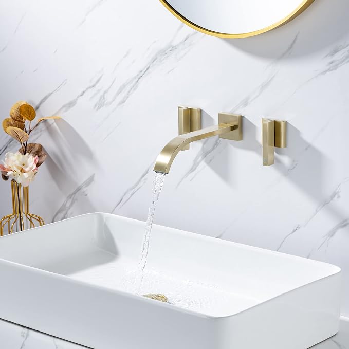 Brass Wall Faucet Brushed Gold Wall Mounted Bathroom Faucet, Wall Mount - Image 3