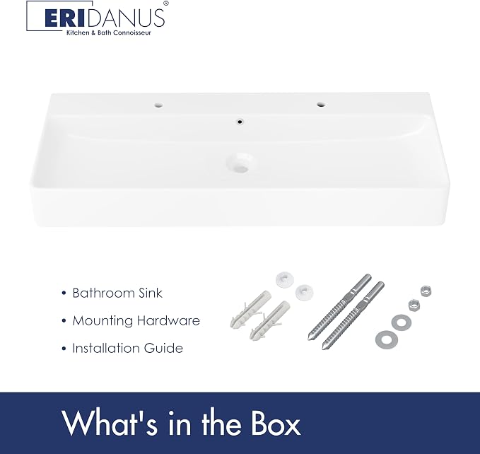 Eridanus Bathroom Sink Rectangle 43" x 16", Two Hole Vitreous Ceramic Vessel - Image 6