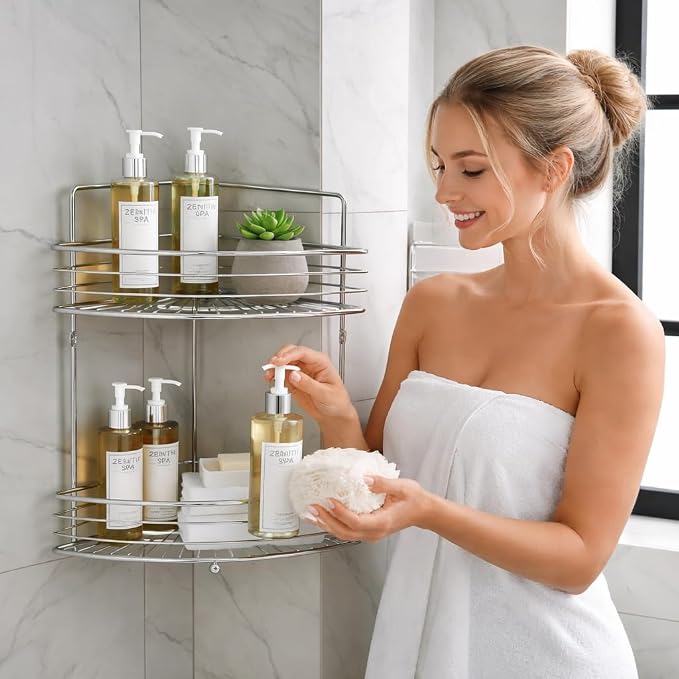 2-Tier Floor Standing Corner Shower Caddy - Image 3
