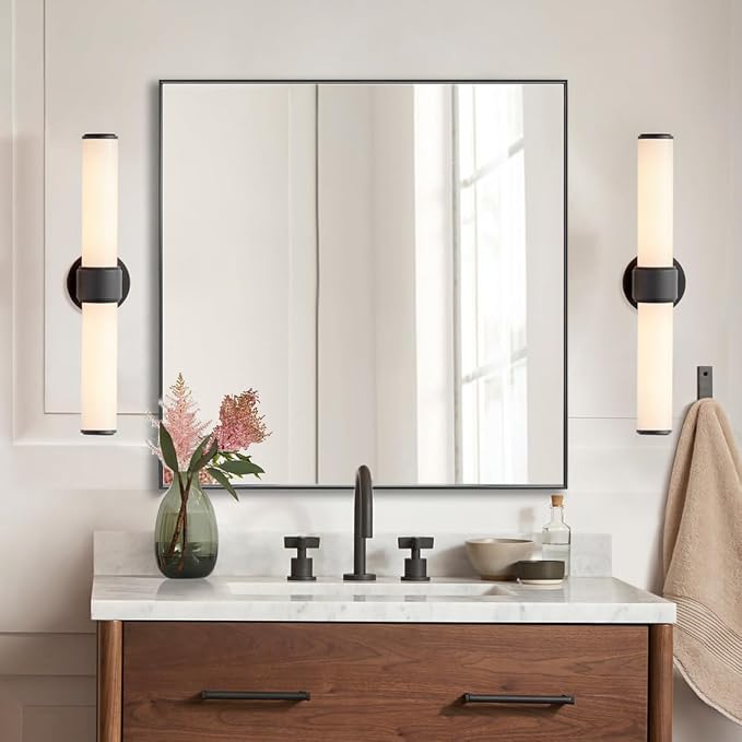 36x36 Inch Black Bathroom Mirror, Copper-Free Mirror, Aluminum Alloy Frame by LEDLUX
