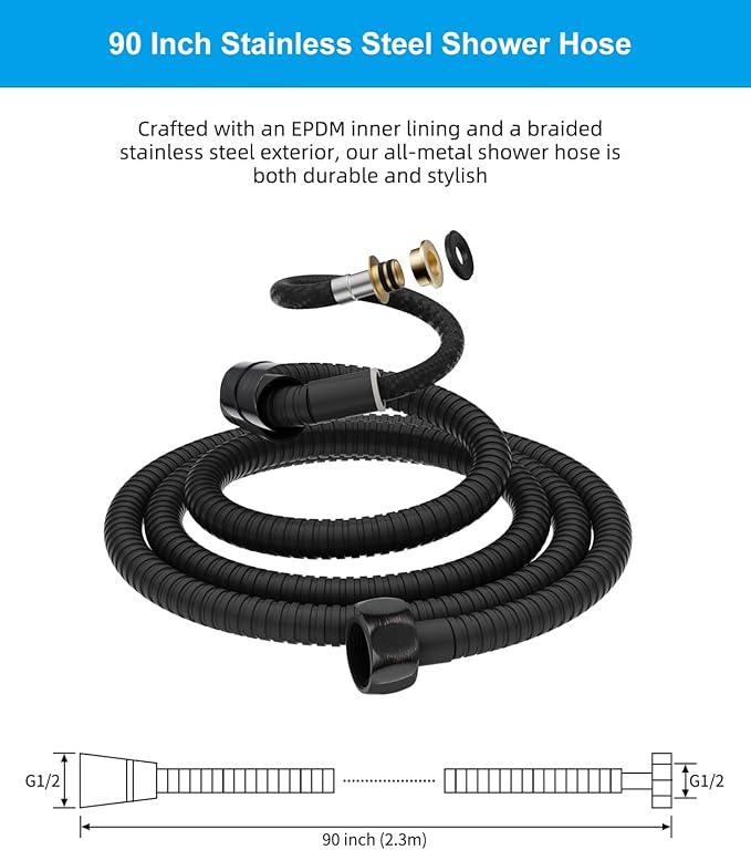 Hibbent All Metal Shower Hose, 90 Inch Stainless Steel Extra Long Shower Hose - Image 6
