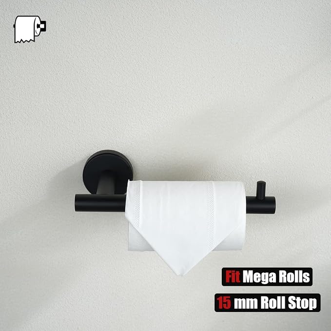 JQK Bathroom Hardware Set, 5-Piece Bath Accessories Set Matte Black Wall Mount - Image 8