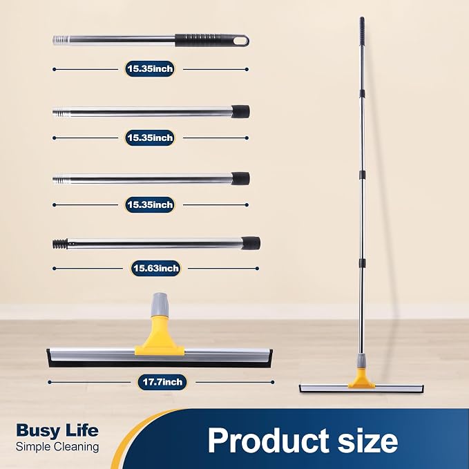 Yocada Rubber Floor Squeegee 17.7" TPR Blade Scrubber Broom 61.8inch Pole - Image 9
