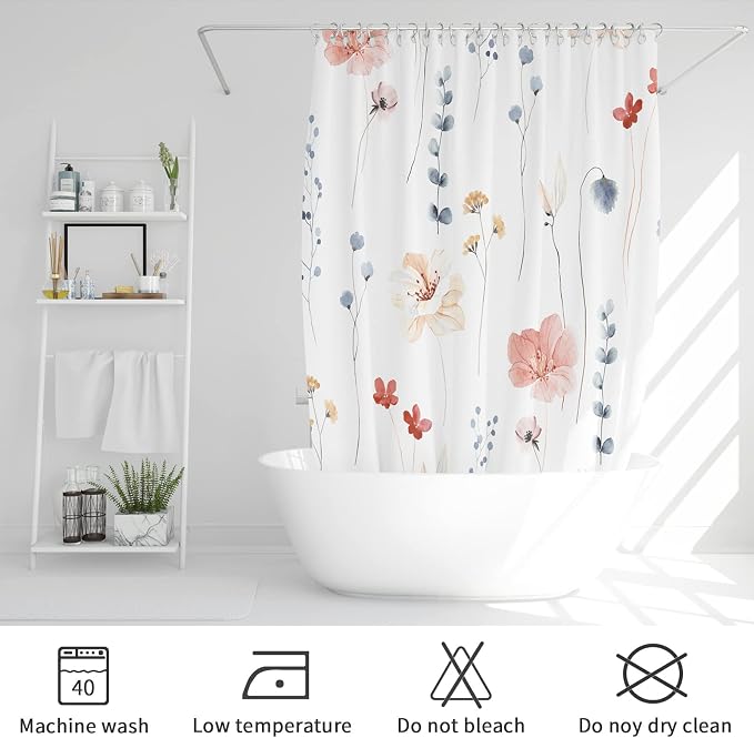 Gibelle Extra Long Shower Curtain 72 x 84, Watercolor Floral Fabric Shower - Image 6