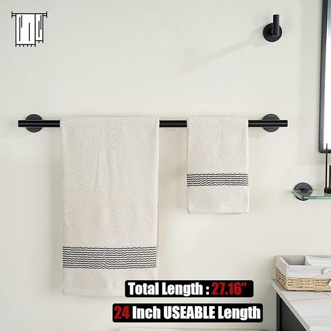 JQK Black Towel Bar, 27 Inch 304 Stainless Steel Thicken 0.8mm Towel Rack - Image 3