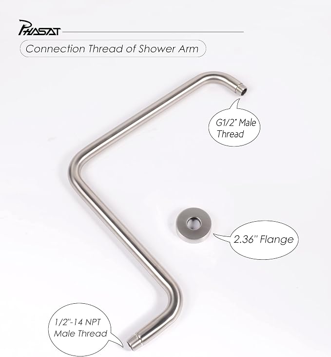 PHASAT S Shaped Shower Arm, 16.65 Inches High Rise Shower Arm - Image 4