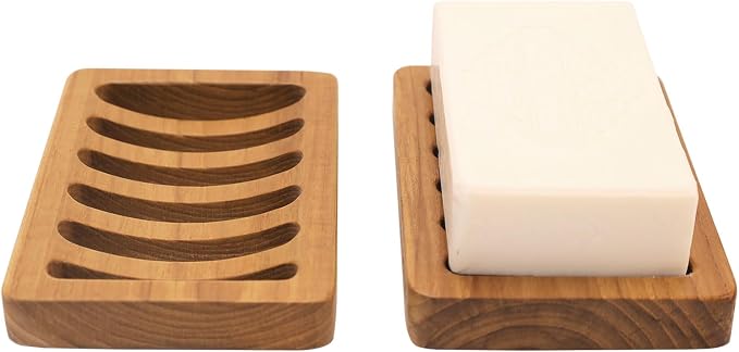 Slotted Soap Dish 2 Pack Teak Wood by HTB, Kitchen Wooden Sponge Holder - Image 2