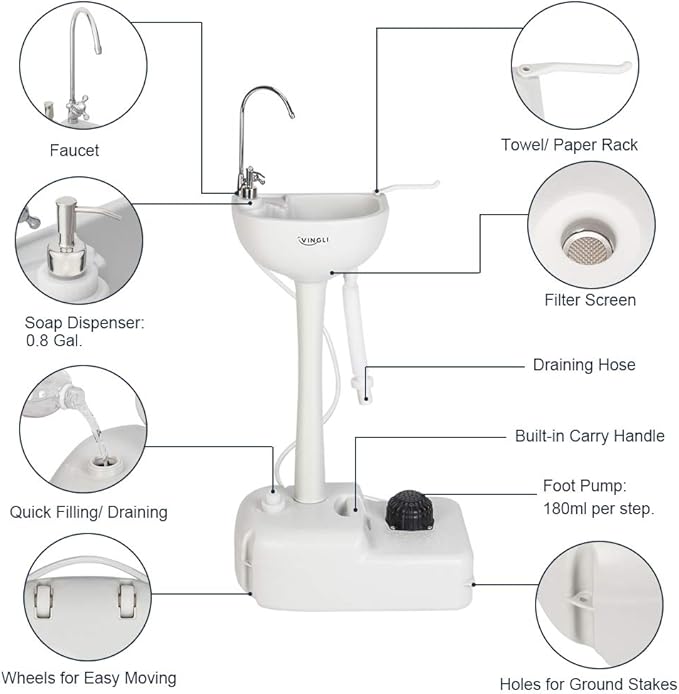 VINGLI Upgraded Portable Sink| Rolling Hand Wash Basin Stand - Image 3