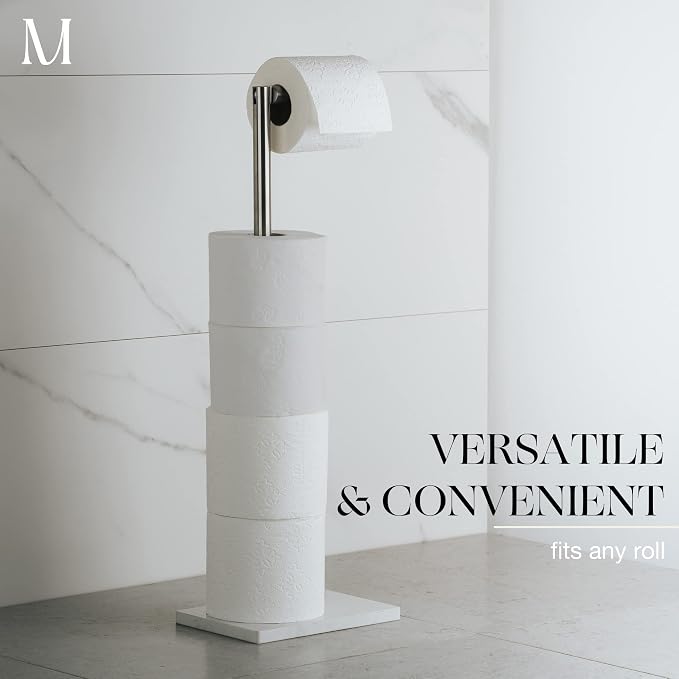 MARMOLUX ACC Free Standing Brushed Nickel Toilet Paper Holder Stand White - Image 5