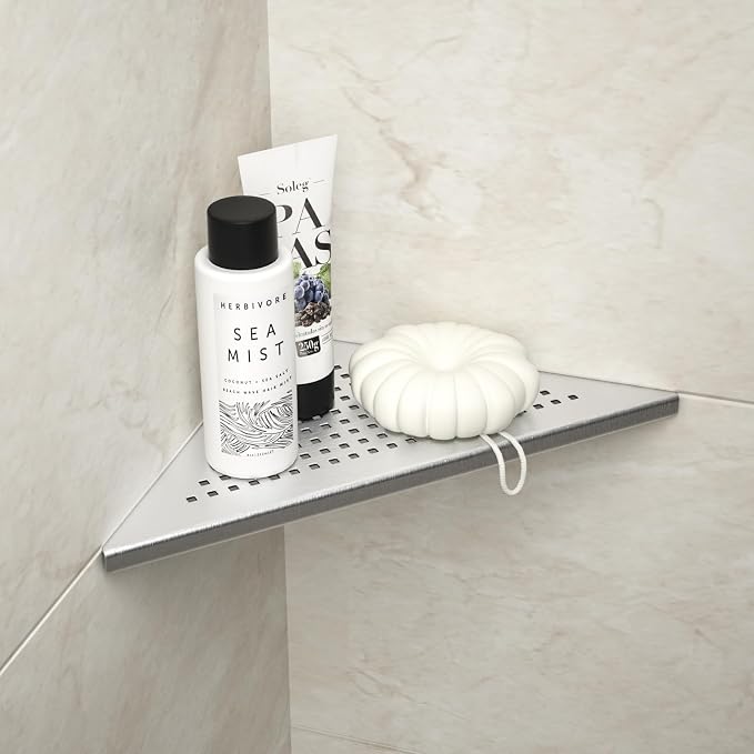 Corner Shower Shelf, 304 Stainless Steel 10" Brushed Recessed Shelf by Bernkot