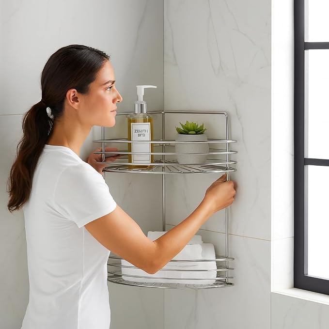 2-Tier Floor Standing Corner Shower Caddy - Image 5