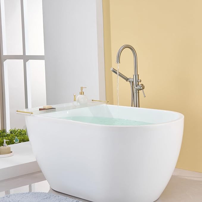 Free Standing Tub Faucet Brushed Nickel Freestanding Bathtub Faucet Floor Mount - Image 5