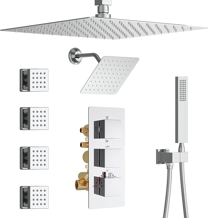 Thermostatic Shower System Chrome Shower Faucet Set, Four Modes Shower Faucet by KATAIS