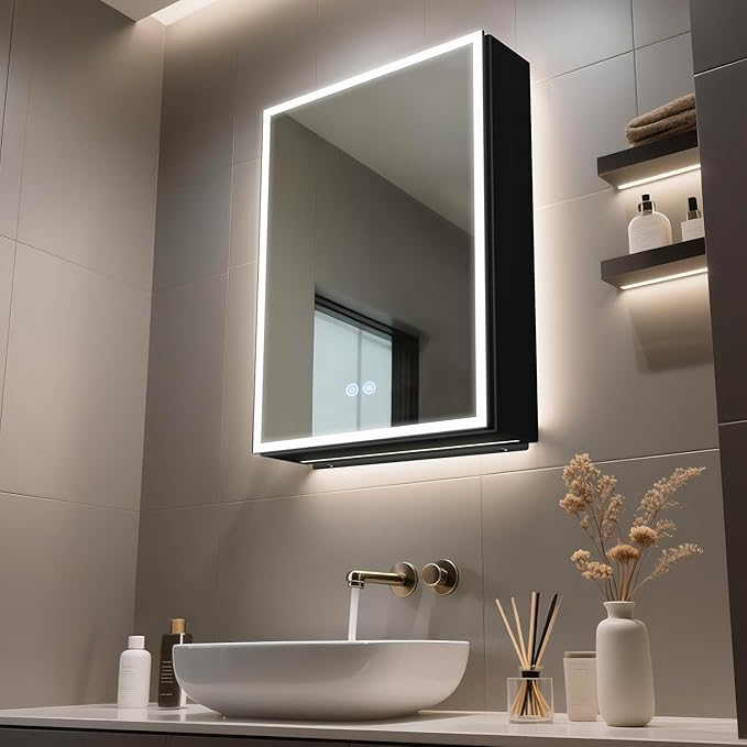 Lighted Medicine Cabinet with Mirror, 20 x 28 inch LED Bathroom Cabinet with by FIESONO